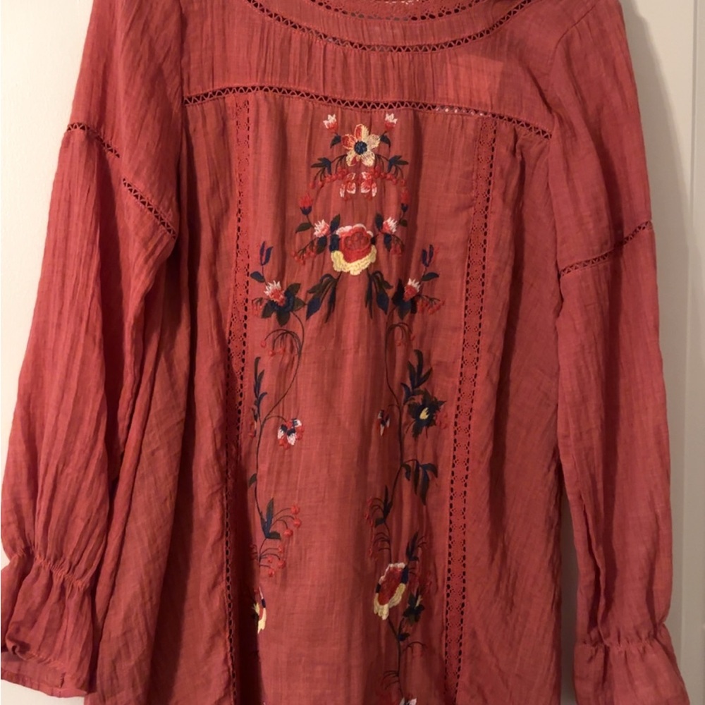 Umgee Red Embellished Smocked Dress with Puff Sleeves